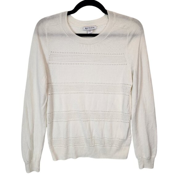 Athleta Women's Pointelle Crewneck Sweater Lightweight White Striped Sweater Sm - Picture 3 of 8